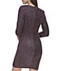 Color:Magenta - Image 2 - Lurex Metallic Knit Glitter Asymmetrical Neck Long Sleeve Side Ruched Bodycon Dress
