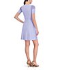 Color:Blue - Image 2 - Mesh Illusion Crew Neck Short Sleeve Ribbed Knit Fit and Flare Dress