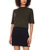 Vince Camuto Mock Neck Short Sleeve Sweater, Color:Dark Olive - Image 1