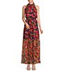Color:Navy Multi - Image 1 - Floral Print Halter Neck Sleeveless Smocked Waist Tiered Blouson Maxi Dress