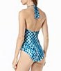 Color:Peacoat - Image 2 - Nile Boa Snake Print Tie Front Halter One Piece Swimsuit