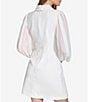 Color:White - Image 2 - Notch Collar Long Sleeve Stretch Crepe Blazer Dress