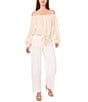 Vince Camuto Off-The-Shoulder Button Down Tie Front Blouse, Color:Turtle Dove - Image 3