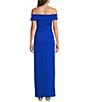Vince Camuto Off The Shoulder Fold Over Sleeves Sheath Gown, Color:Cobalt - Image 2