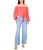 Vince Camuto Off-The-Shoulder Long Sleeve Button Tie Front Blouse, Color:Cayenne - Image 3