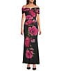 Vince Camuto Off The Shoulder Mesh Floral Sheath Gown, Color:Black Multi - Image 1