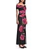 Vince Camuto Off The Shoulder Mesh Floral Sheath Gown, Color:Black Multi - Image 3