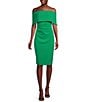 Color:Green - Image 1 - Off-the-Shoulder Short Sleeve Fold Over Ruched Waist Sheath Dress