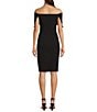 Color:Black - Image 2 - Off-the-Shoulder Short Sleeve Fold Over Ruched Waist Sheath Dress