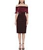 Color:Wine - Image 1 - Off-the-Shoulder Short Sleeve Velvet Bodycon Dress