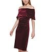 Color:Wine - Image 3 - Off-the-Shoulder Short Sleeve Velvet Bodycon Dress