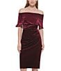 Color:Wine - Image 4 - Off-the-Shoulder Short Sleeve Velvet Bodycon Dress