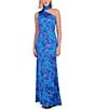 Vince Camuto One Shoulder Drape Mock Neck Sleeveless Floral Sheath Dress, Color:Cobalt Multi - Image 1