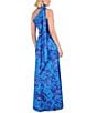 Vince Camuto One Shoulder Drape Mock Neck Sleeveless Floral Sheath Dress, Color:Cobalt Multi - Image 2