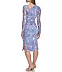 Color:Blue - Image 2 - Paisley Print Long Sleeve Asymmetrical V-Neck Mesh Midi Bodycon Dress