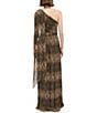 Color:Bronze - Image 2 - Pleated Foil Animal Print One Shoulder Sleeveless A-Line Gown