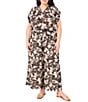 Vince Camuto Plus Flutter Sleeve Tie Front Split Round Neckline Printed Blouse, Color:Rich Black - Image 3