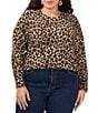 Color:Malted - Image 1 - Plus Leopard Print Long Sleeve Crew Neck Sweater