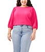 Color:Modern Pink - Image 1 - Plus Size 3/4 Sleeve Crew Neck Textured Blouse