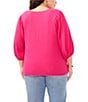 Color:Modern Pink - Image 2 - Plus Size 3/4 Sleeve Crew Neck Textured Blouse
