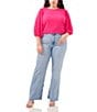 Color:Modern Pink - Image 3 - Plus Size 3/4 Sleeve Crew Neck Textured Blouse