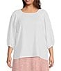 Color:New Ivory - Image 1 - Plus Size 3/4 Sleeve Crew Neck Textured Blouse