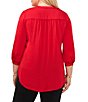 Color:Red Hot - Image 2 - Plus Size V-Neck 3/4 Sleeve Rumple Blouse