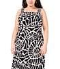 Vince Camuto Plus Size Abstract Printed Woven Square Neck Sleeveless Tiered Maxi Shift Dress, Color:Rich Black - Image 3