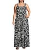 Vince Camuto Plus Size Abstract Printed Woven Square Neck Sleeveless Tiered Maxi Shift Dress, Color:Rich Black - Image 4