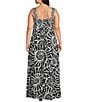 Vince Camuto Plus Size Abstract Printed Woven Square Neck Sleeveless Tiered Maxi Shift Dress, Color:Rich Black - Image 5