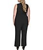 Vince Camuto Plus Size Bow Tie Halter Neck Sleeveless Stretch Crepe Jumpsuit, Color:Black - Image 2