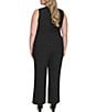 Color:Black - Image 2 - Plus Size Bow Tie Halter Neck Sleeveless Stretch Crepe Jumpsuit