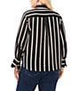 Vince Camuto Plus Size Charmeuse Striped Point Collar Long Sleeve Button Down Shirt, Color:Rich Black - Image 2