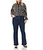 Vince Camuto Plus Size Charmeuse Striped Point Collar Long Sleeve Button Down Shirt, Color:Rich Black - Image 3