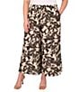 Vince Camuto Plus Size Coordinating Floral Print Drawstring Wide Leg Pants, Color:Rich Black - Image 1