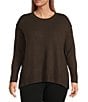 Vince Camuto Plus Size Crew Neck Long Sleeve Extended Shoulder Seamed Cozy Statement Sweater, Color:Chocolate - Image 1