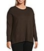 Vince Camuto Plus Size Crew Neck Long Sleeve Extended Shoulder Seamed Cozy Statement Sweater, Color:Chocolate - Image 3