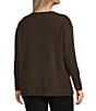 Vince Camuto Plus Size Crew Neck Long Sleeve Extended Shoulder Seamed Cozy Statement Sweater, Color:Chocolate - Image 4