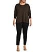Vince Camuto Plus Size Crew Neck Long Sleeve Extended Shoulder Seamed Cozy Statement Sweater, Color:Chocolate - Image 5