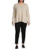 Vince Camuto Plus Size Crew Neck Long Sleeve Extended Shoulder Seamed Cozy Statement Sweater, Color:Oatmeal - Image 3
