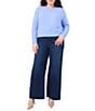 Vince Camuto Plus Size Crew Neck Long Sleeve Extended Shoulder Seamed Cozy Statement Sweater, Color:Marine Blue - Image 3