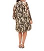 Color:Rich Black - Image 2 - Plus Size Floral Print Long Sleeve Split V-Neck Tiered Shift Dress