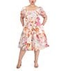 Color:Pink - Image 1 - Plus Size Floral Print Square Neck Short Puff Sleeve A-Line Dress