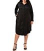 Color:Rich Black - Image 1 - Plus Size Heavy Charmeuse Point Collar Long Sleeve Belted Midi Shirt Dress