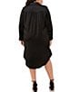 Color:Rich Black - Image 2 - Plus Size Heavy Charmeuse Point Collar Long Sleeve Belted Midi Shirt Dress