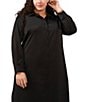 Color:Rich Black - Image 3 - Plus Size Heavy Charmeuse Point Collar Long Sleeve Belted Midi Shirt Dress