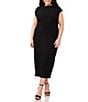 Vince Camuto Plus Size Knit Boat Neck Cap Sleeve Midi Sheath Dress, Color:Rich Black - Image 1