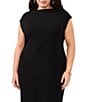 Vince Camuto Plus Size Knit Boat Neck Cap Sleeve Midi Sheath Dress, Color:Rich Black - Image 3