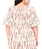 Vince Camuto Plus Size Linen Blend Printed Square Neckline Short Raglan Sleeve Coordinating Blouse, Color:Argan Oil - Image 2