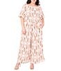 Vince Camuto Plus Size Linen Blend Printed Square Neckline Short Raglan Sleeve Coordinating Blouse, Color:Argan Oil - Image 3